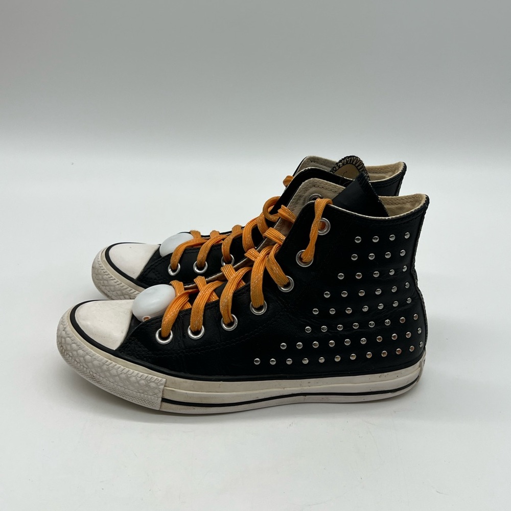 Vintage Converse all star Women Sz 6 Black Leather Sliver Studded Spikes Sneaker - Picture 4 of 13